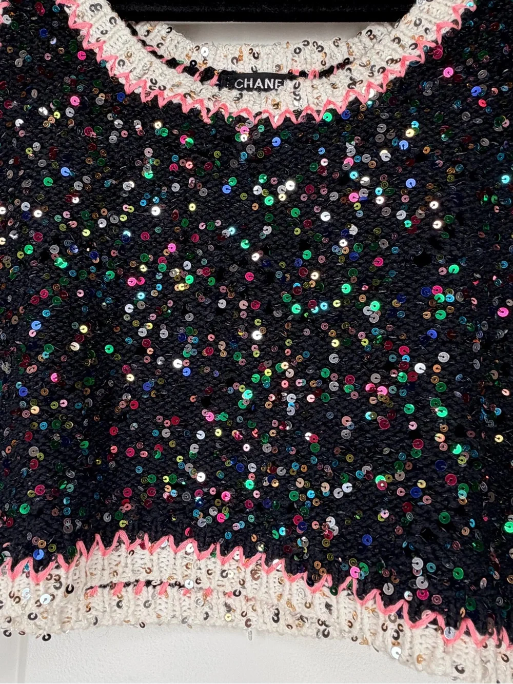 Chanel Sequin Knit Tank Top Black Multicolor CC Size 40 XS S